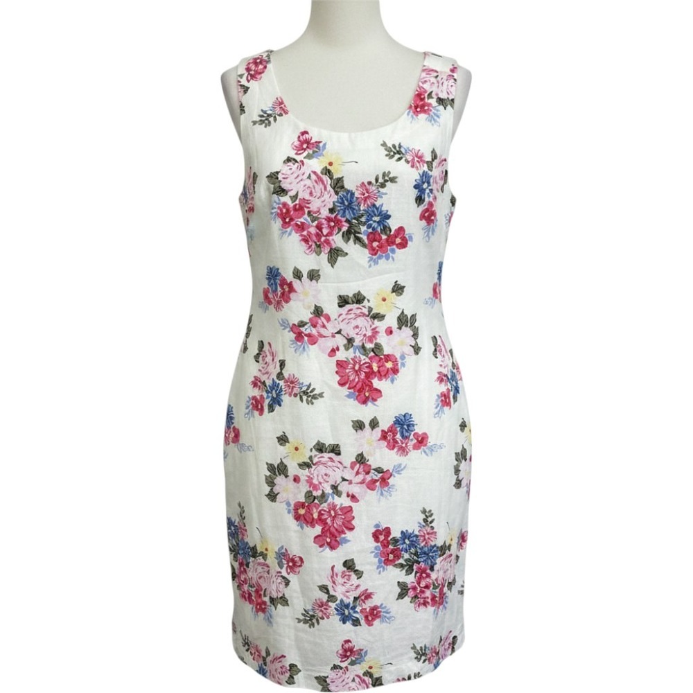 Laura Ashley Size M Floral Linen Blend Sleeveless Shift Dress‎ Cottagecore